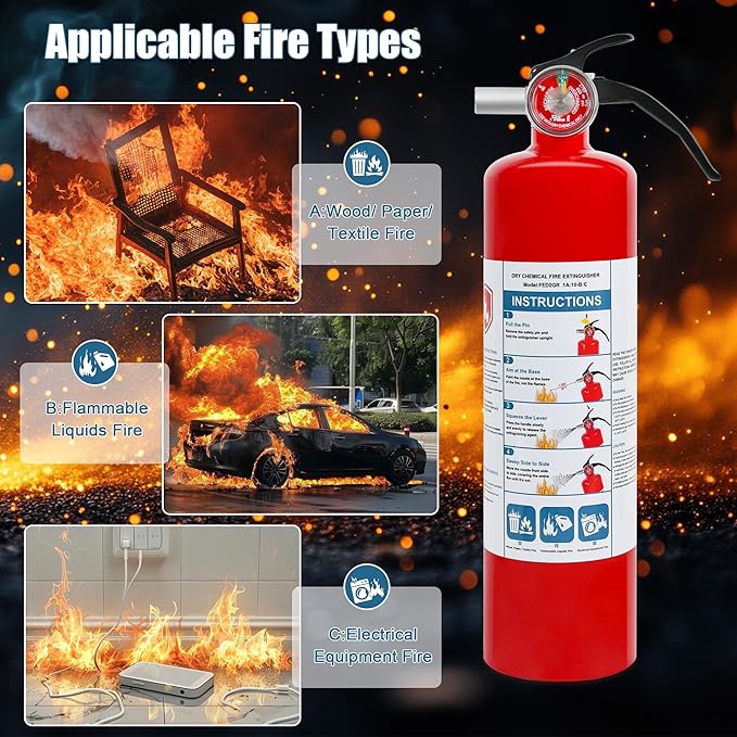 2 Pack ABC Dry Chemical Fire Extinguishers, 2.5 lb 1A:10B:C Rating