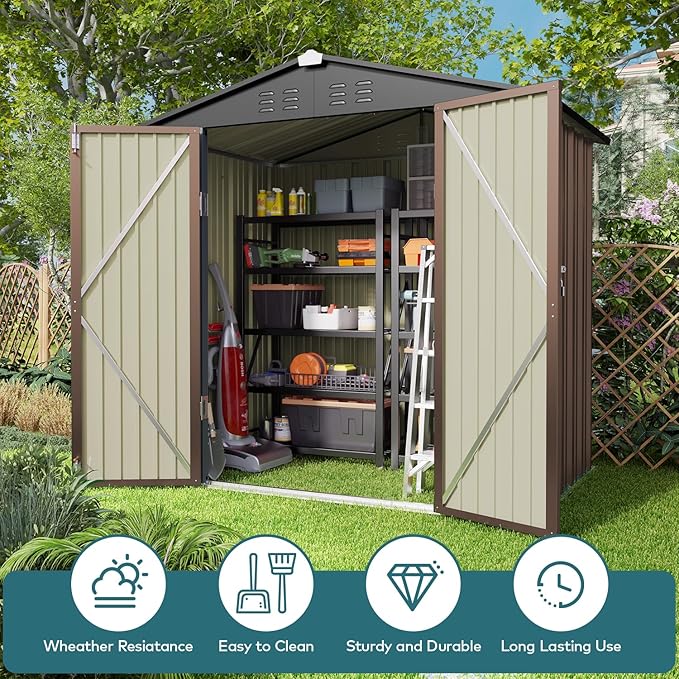 Gizoon Outdoor Storage Shed 6 x 4 FT, Galvanized Metal Garden Shed - Image 9