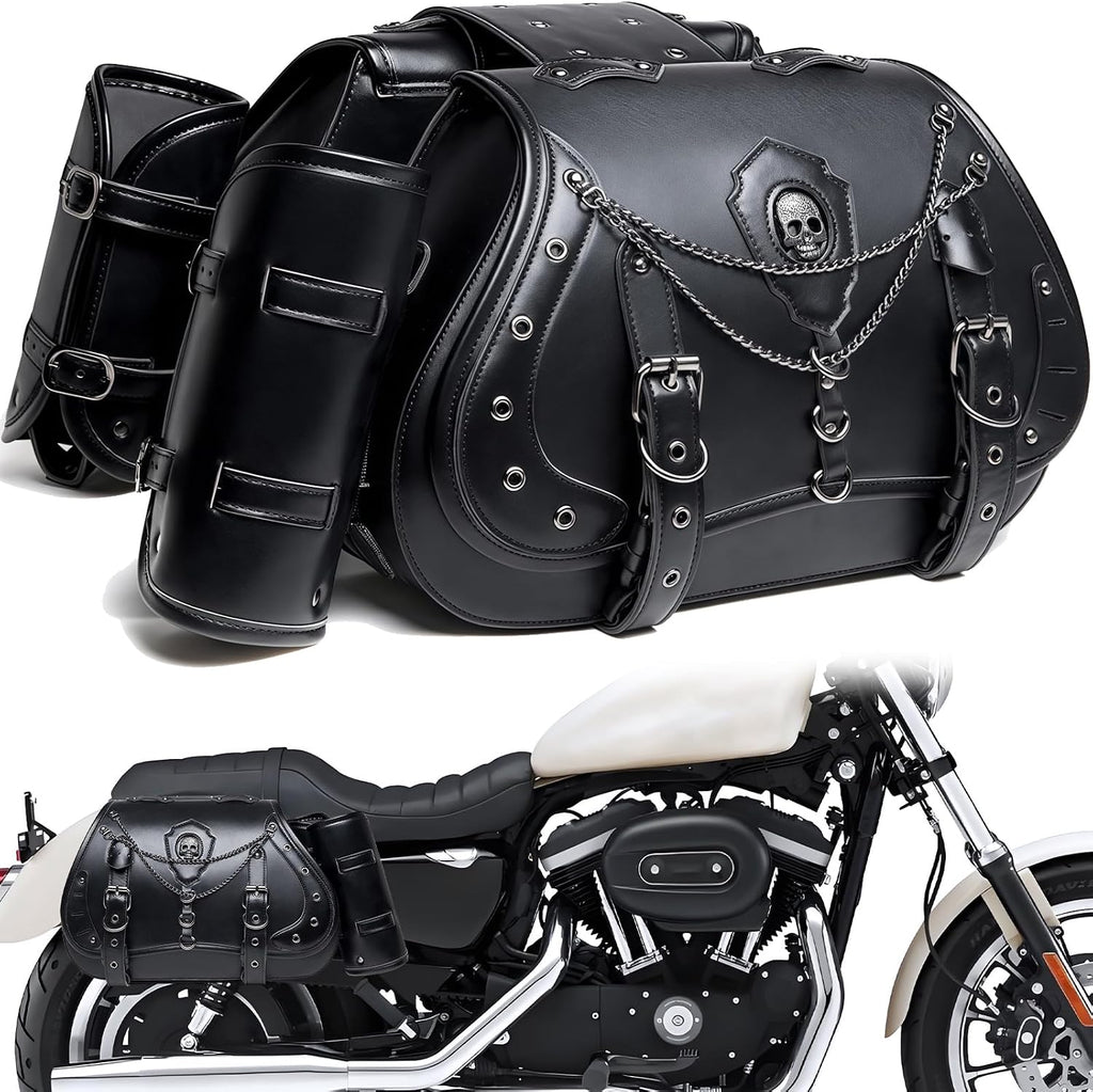 Motorcycle Saddlebags, 30L Leather Waterproof Side Saddle Bags