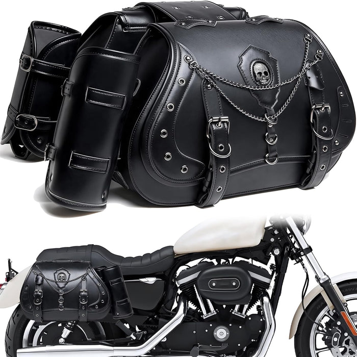 Motorcycle Saddlebags, 30L Leather Waterproof Side Saddle Bags