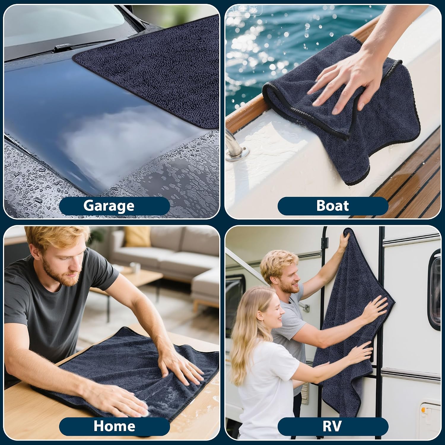Aidoclip 4PCS Car Drying Towel Microfiber Detailing Kit - 36x24 in Car Towels Cleaning Supplies, Reusable Shammy Quick Dry Cloth for Carwash, for Auto, Boat, RV, Garage & Home (Black)