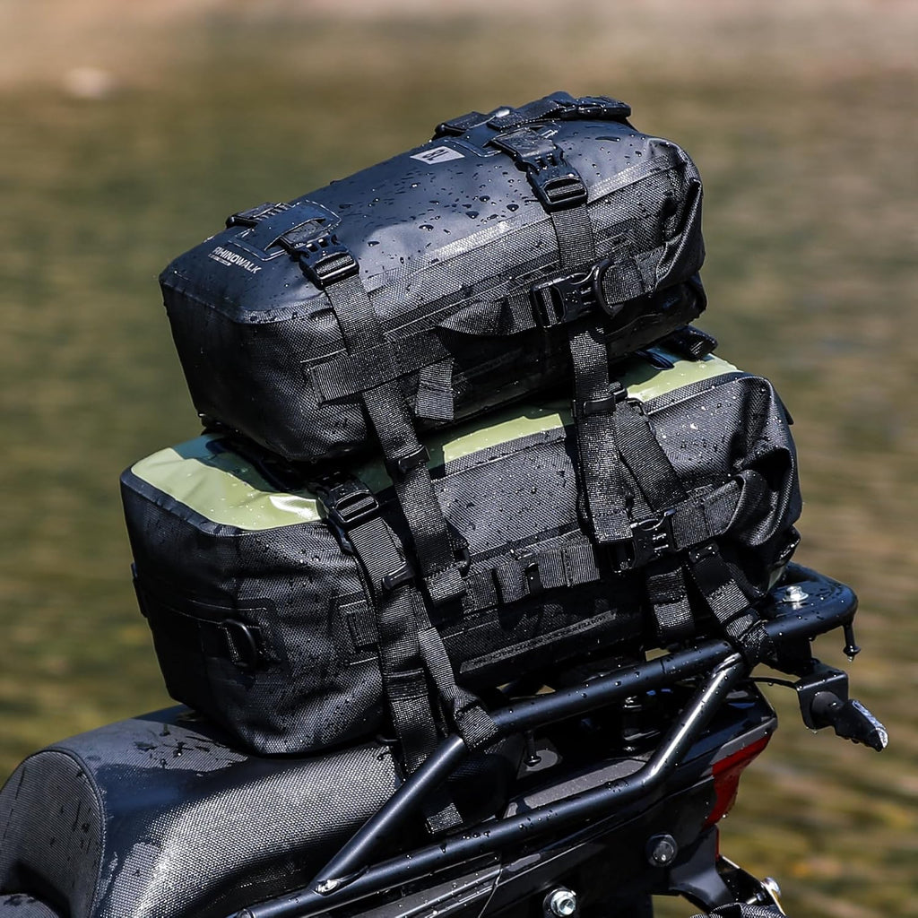 Rhinowalk Motorcycle Tail Bag, Travel Luggage Bags, Waterproof Rear Carrier, Motorcycle Rear Seat Bag Backpack, Rear Rack Trunk - Black 30L