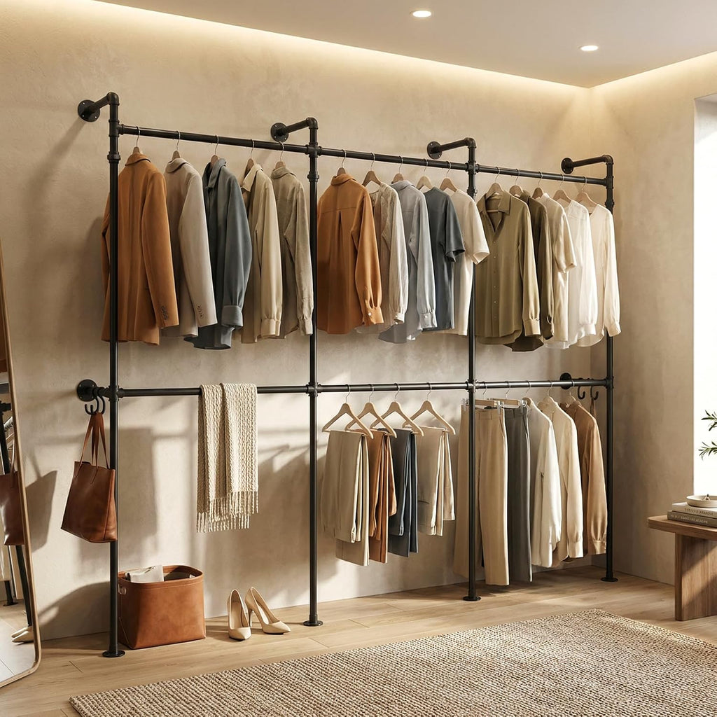 kryonix wall mounted closet system, 6 hanging rods, main product view