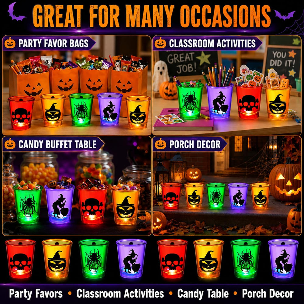 Henoyso 24 Pcs Halloween Shot Glass on Beaded Necklace Skull Plastic Shot Gla...