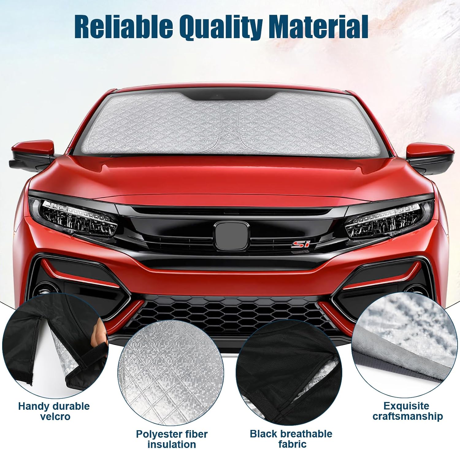 6 Layers Custom Fit Windshield Sun Shade for 2016-2021 Honda Civic, Foldable Car Sunshade with Storage Bag, Heat Reflective & UV Protection