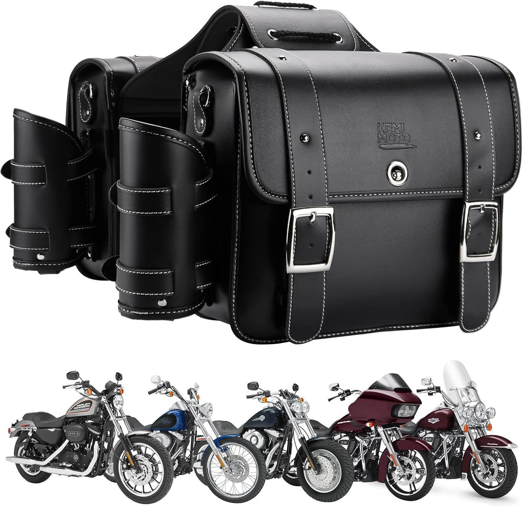 KEMIMOTO Motorcycle Saddlebags Throw Over Saddle bags 20L Faux Leather Side
