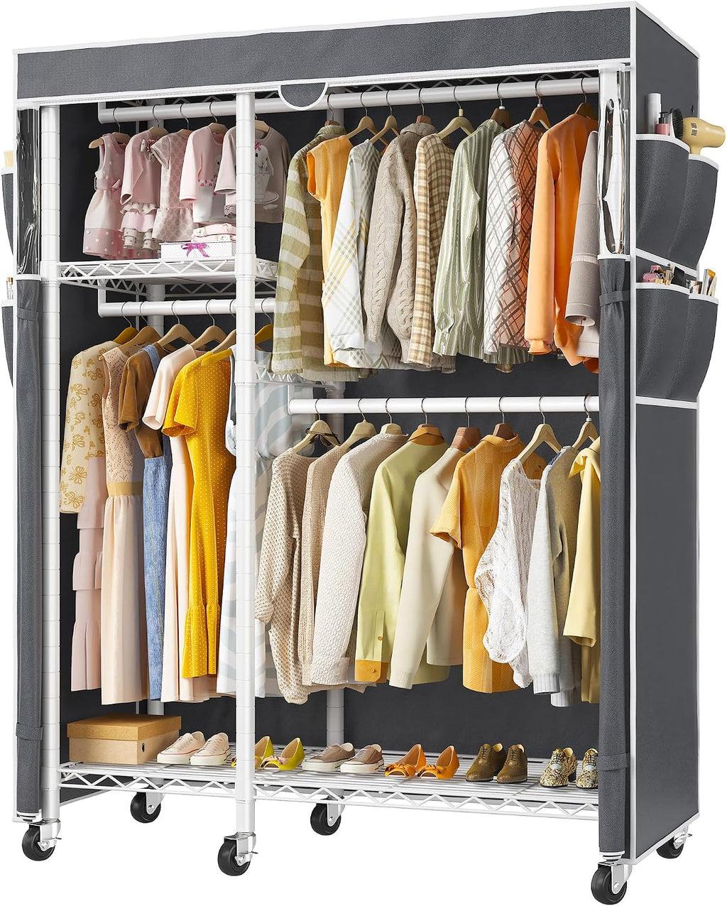 raybee clothes rack with cover, rolling portable closet, main product view