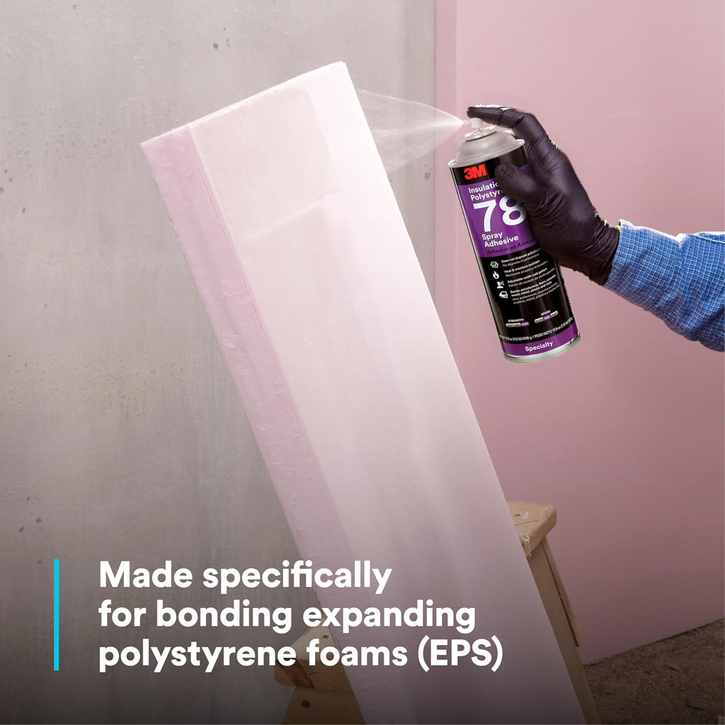 3m polystyrene foam insulation spray adhesive 78, clear, close-up detail