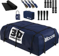 Mockins 30 Cu Ft Navy Blue Heavy Duty Rooftop Cargo Carrier Bag 60"x43"x20" | 840D Car Top Carrier Without Roof Rack | Waterproof Soft Roof Cargo Bag for Top of Car Storage w/Mat, Lock, Hooks & Straps