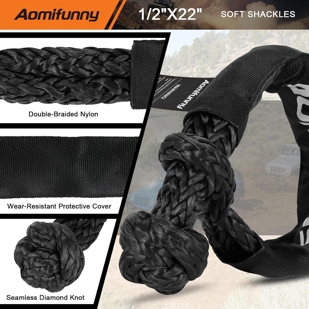 7/16" x 30ft UHMWPE Tow Rope, 31,200 Lbs Break Strength, Heavy Duty Tow Strap Recovery Kit for ATV, UTV, SUV, Cars（Orange）