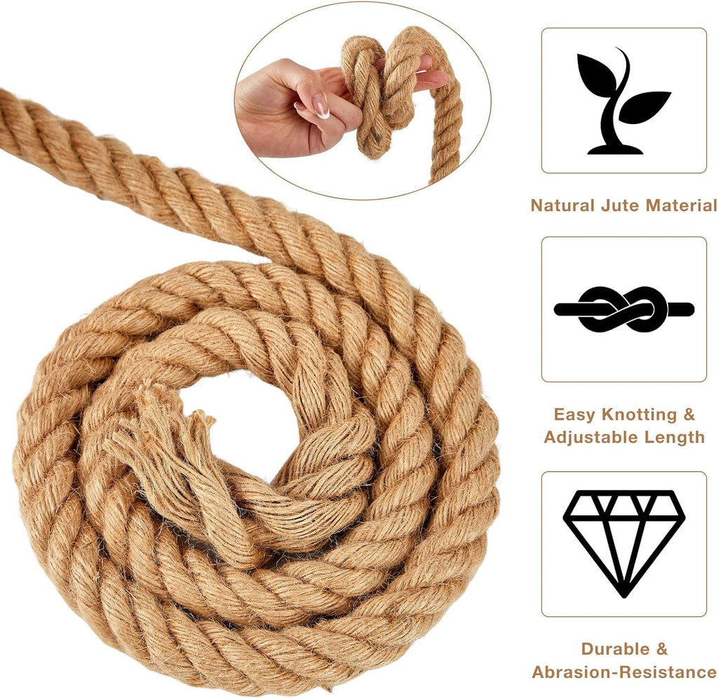 Jute Rope 1.5 Inch x 50 FT, Hemp Rope Twisted Heavy Duty, Perfect for Home Decor, Crafts, Landscaping, Cat Scratching Posts, DIY Projects