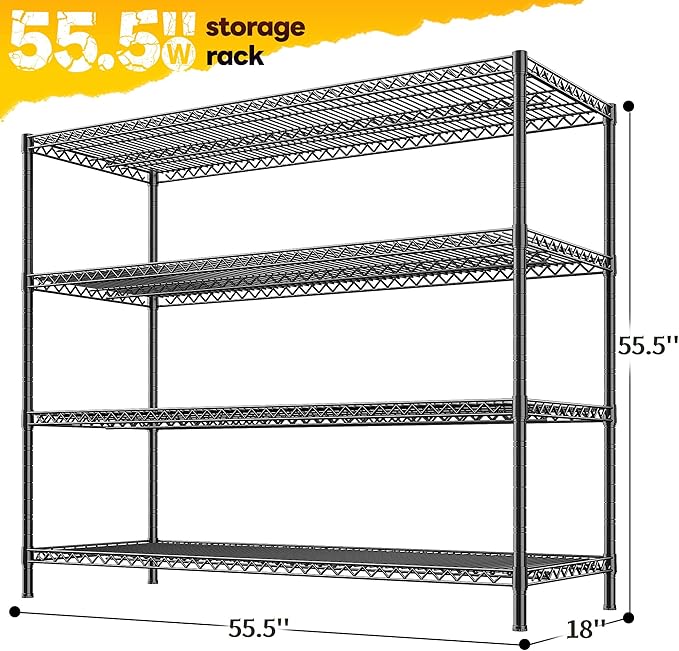REIBII 2560LBS Storage Shelves 55.5"W Metal Shelving Unit 4 Tier Wire Shelving - Image 3