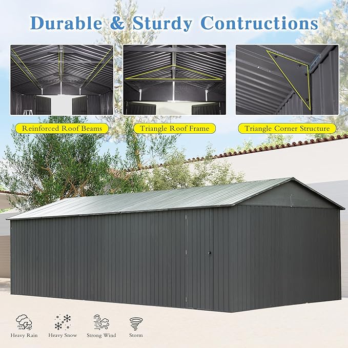 Domi 12x20FT Outdoor Garage Metal Shed, Extra Large Carport - Image 3