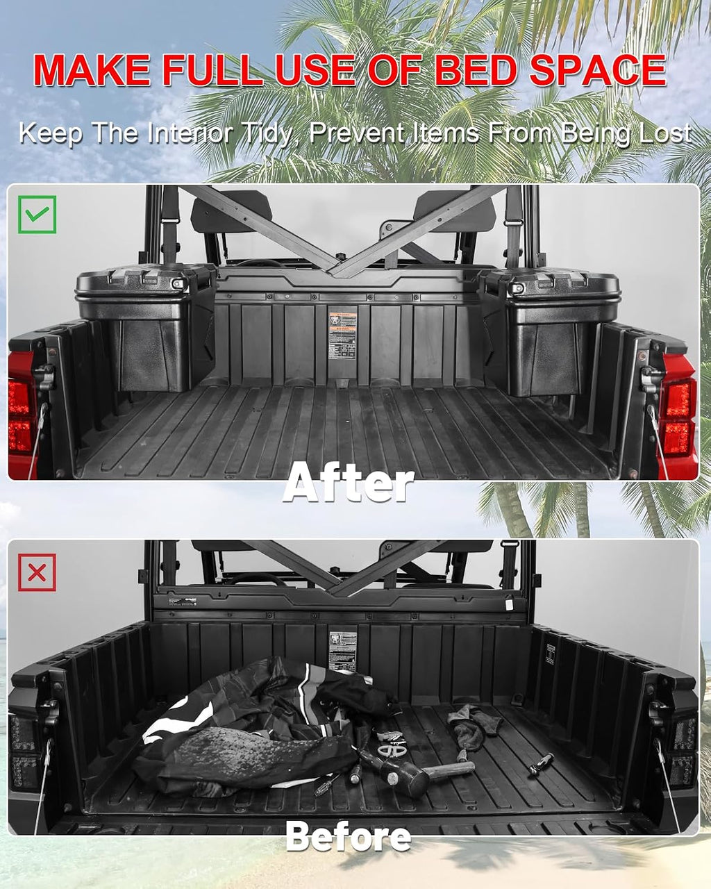 StarknightMT Bed Storage Box 24L/ 6GAL Compatible with Polaris Ranger XP 1000 500 570 900 General 1000 2016-2026 UTV Tool Box Rear Cargo Box Accessories 19 * 13.36 * 12.6 In