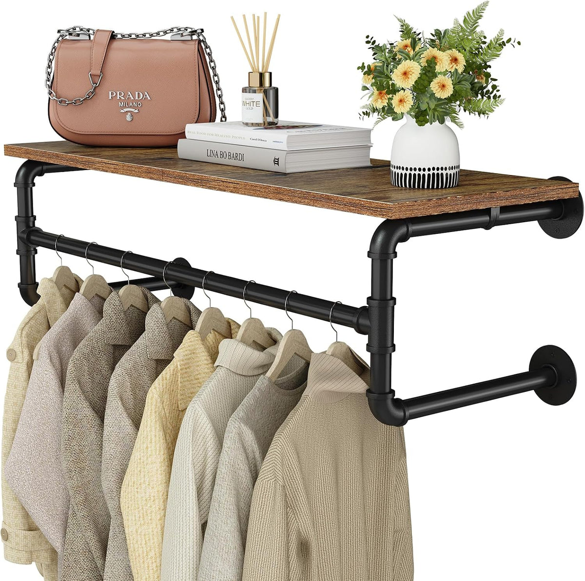 clothes rack wall mounted, 29.1in shelf with hanging, main product view