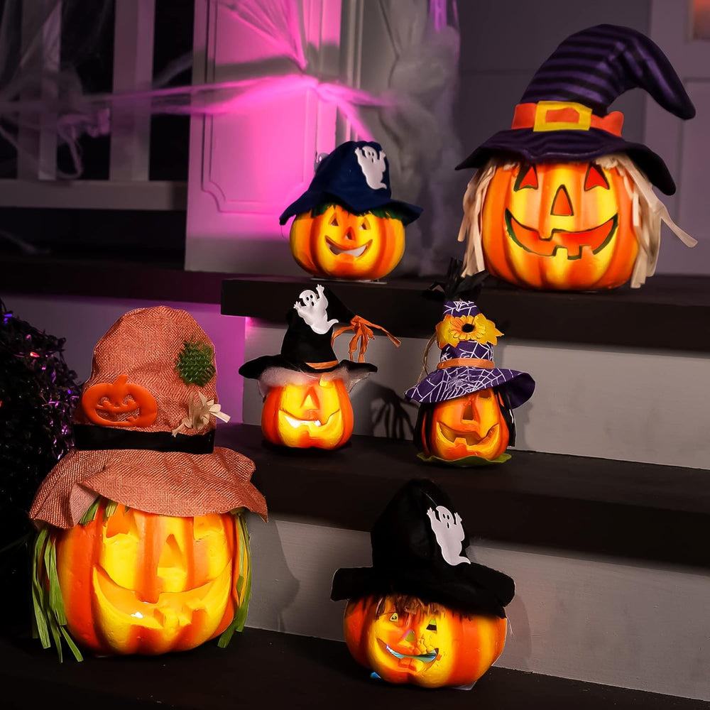 JOYIN 6 Pcs Light Up Pumpkins Halloween Decorations Outdoor Indoor Jack O Lan...