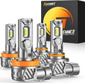 FORENNER H11 9005 Light Bulb Combo, 800% Ultra Brightness 6500K Cool White, 1:1 Mini Size H11/H8 9005/HB3 Fog light Bulbs Kits, Plug‑and‑Play, IP68 Waterproof, Pack of 4.