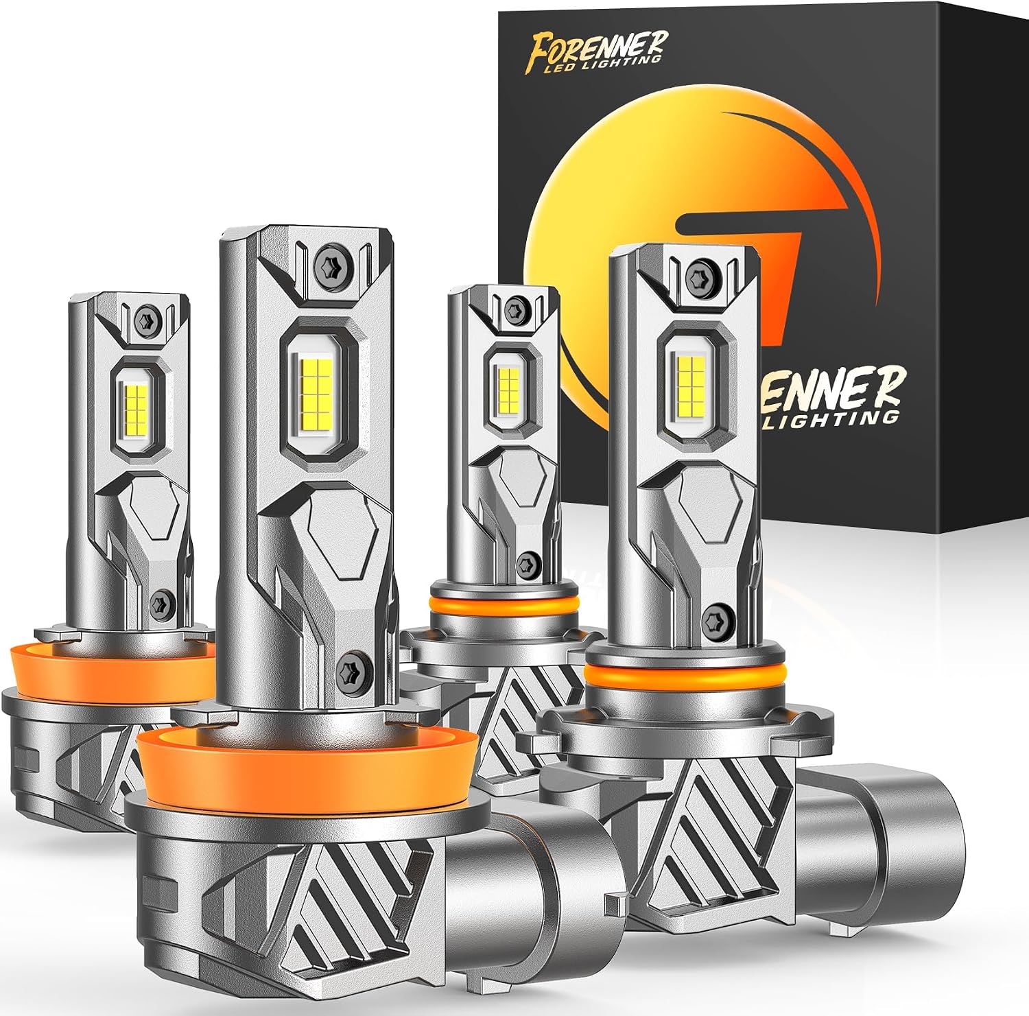 FORENNER H11 9005 Light Bulb Combo, 800% Ultra Brightness 6500K Cool White, 1:1 Mini Size H11/H8 9005/HB3 Fog light Bulbs Kits, Plug‑and‑Play, IP68 Waterproof, Pack of 4.