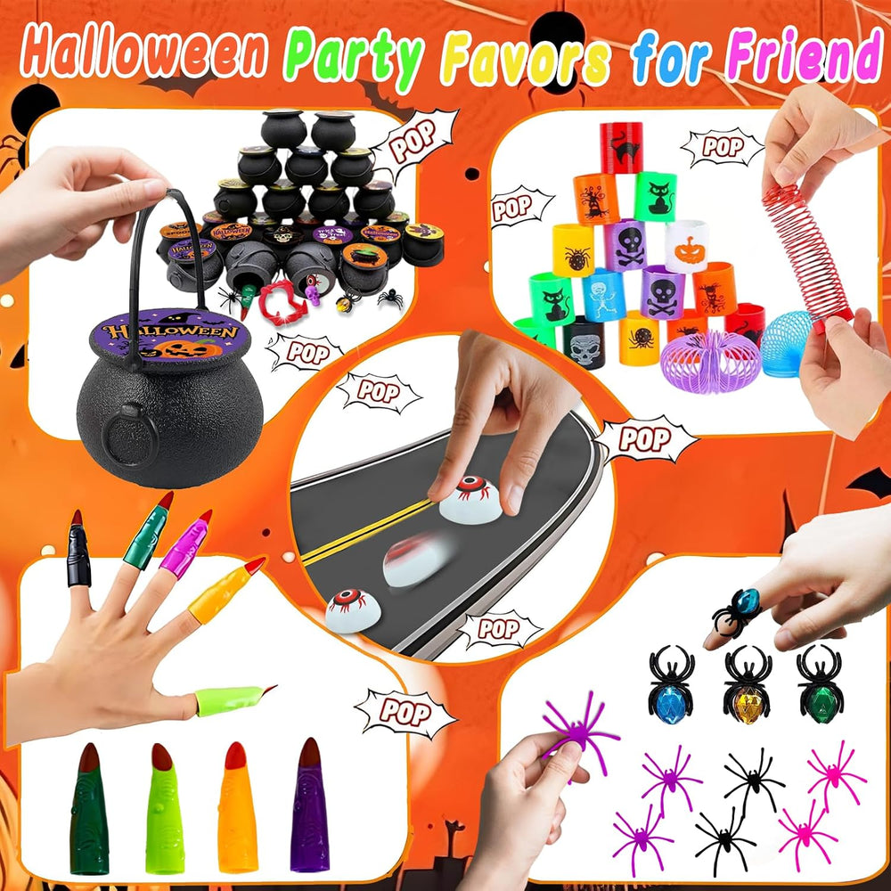 288PCS Halloween Party Favors, 24 Mini Cauldron Sets for Trick or Treat