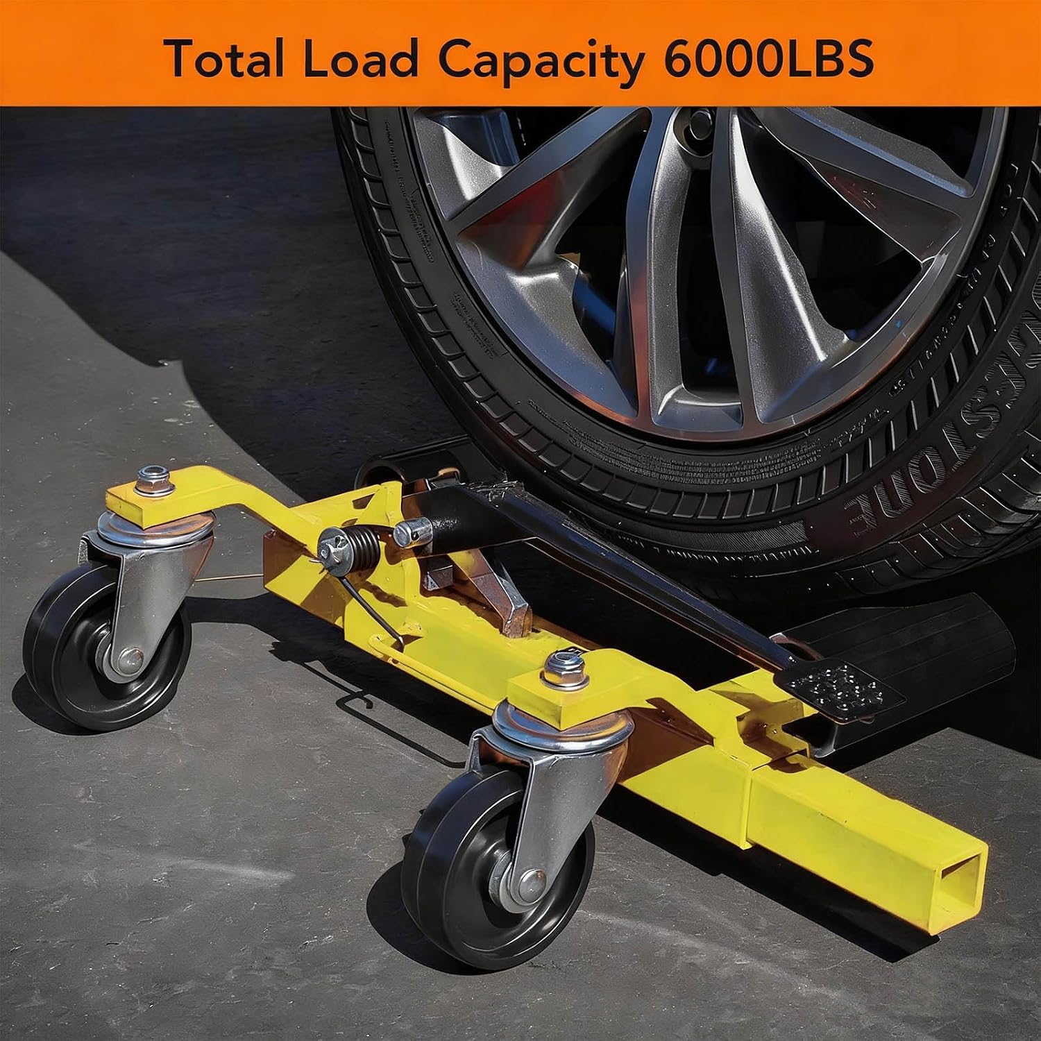 Garvee Car Wheel Dolly Set of 4, 1500 LBS Capacity Car Dolly with Hydraulic Tire Jack for Vehicle Positioning for Truck Rv Trailer, Yellow