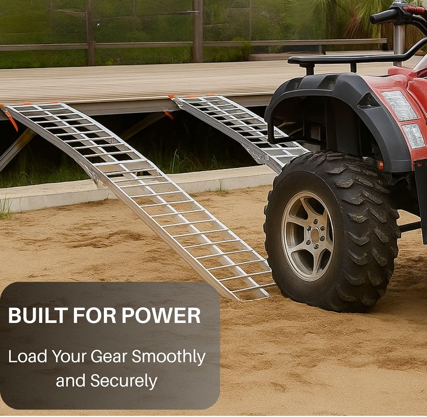 ATV Ramps for Pickup Trucks, 7.5 ft Folding Aluminum Truck Ramps 2 Pack, Crossbar Rungs Traction, Rubber-Tipped Fingers, Load Straps Included, 1,500 lb per Pair (750 Each), 89 x 12 in