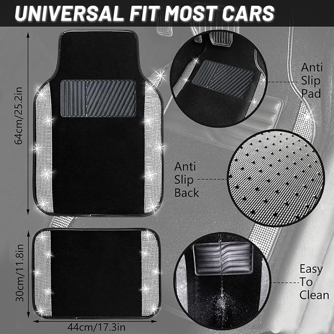 NBTEPEM Bling Car Floor Mats Full Set, Universal Fit Most Cars - Image 7