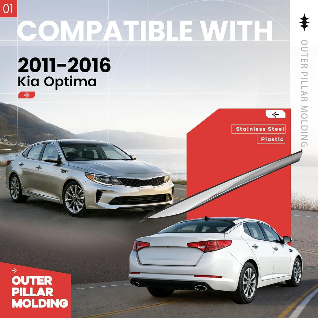 Rear Right Pillar Molding Compatible with 2011-2016 Kia Optima Replace for 878602T000 Driver Body Pillar Posts Trim Cover Plastic+Stainless Steel