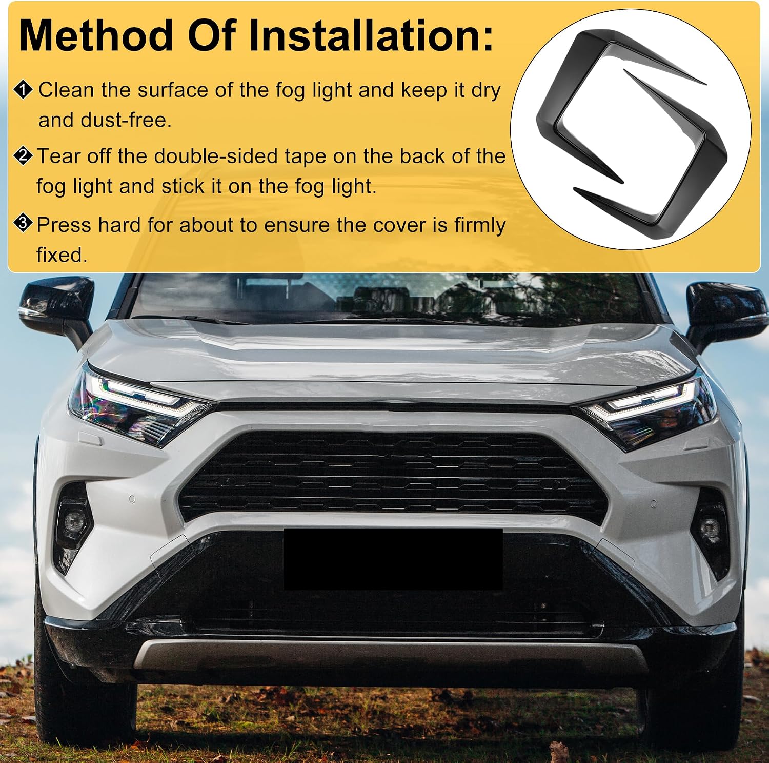 ACROPIX Front Left Front Right Fog Light Cover Trim for Toyota RAV4 2019-2025 Fog Lamp Frame Cover for Toyota RAV4 Fog Light Cover Decals Gloss Black 1 Pair