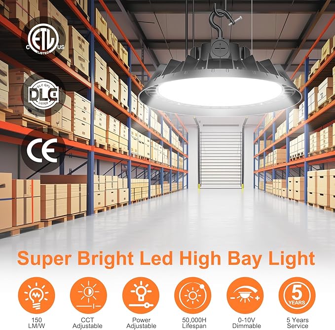 6Pack LED High Bay Lights, 240W UFO High Bay LED Shop Lights, 36000LM - Image 2