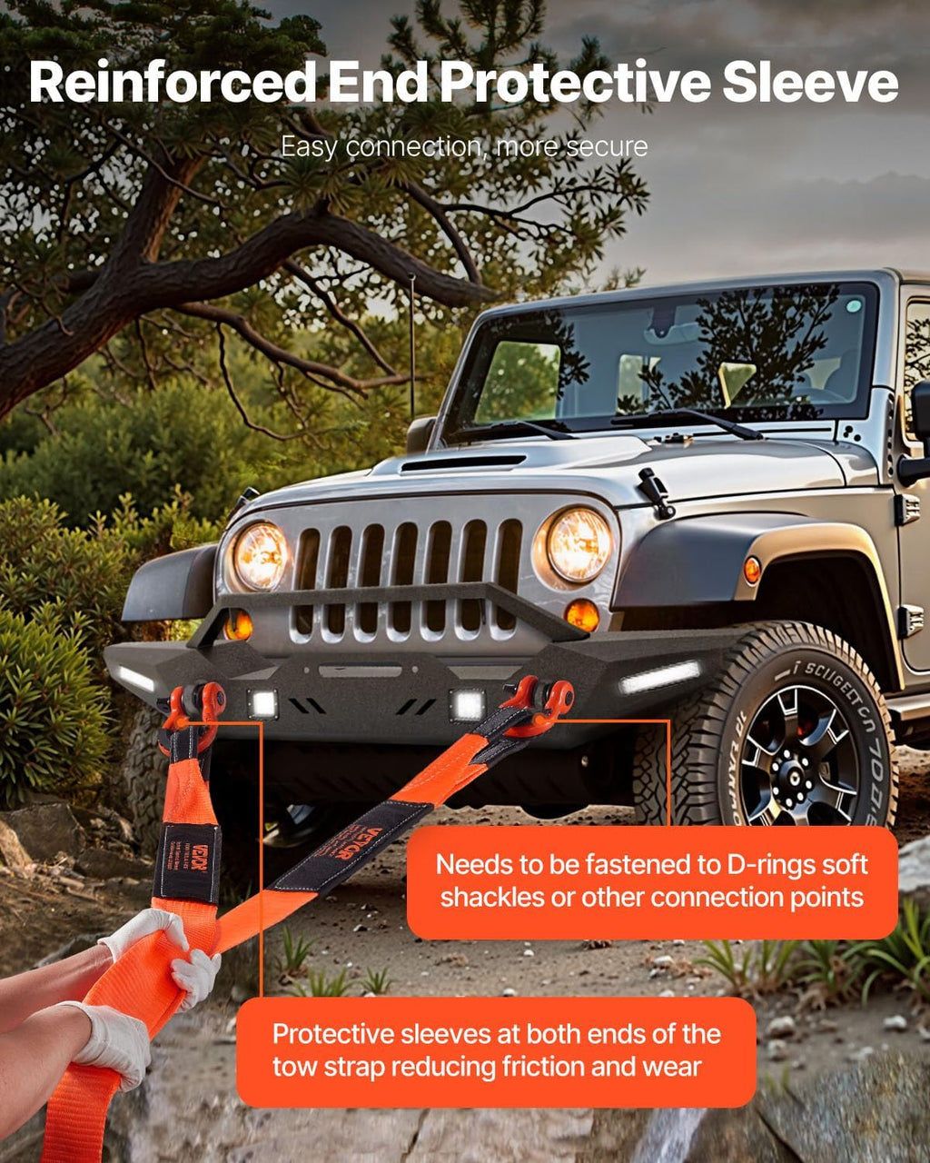 VEVOR Recovery Tow Strap 3 inches, 8 feet 36,000 lbs Break Strength, Triple Reinforced Loop Straps, Tree Saver, Winch Line Extension Strap, Off Road Towing and Recovery, Extreme Weather Resistance