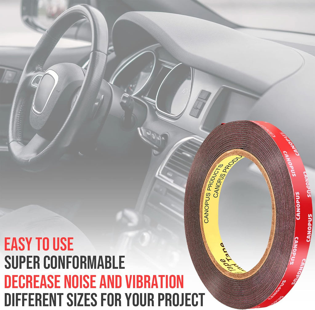 CANOPUS 06384 Automotive Acrylic Plus Attachment Tape 0.5in x 5yd, Double Sided Mounting, Very High Bonding, Perfect for Home, Automotive and Office Duties, Black, Made in USA