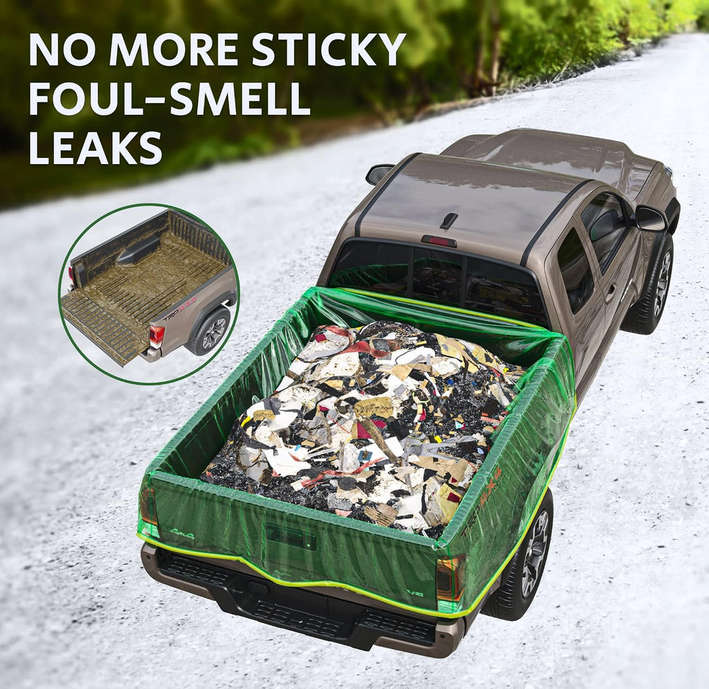 TidyFriend Truck Bed Bag 101" x 75" x 50", Heavy Duty Waterproof Truck Bed Storage Liner with Drawstring – Reusable Dumpster Bag for Waste Management, Hauling, and Moving (Green)