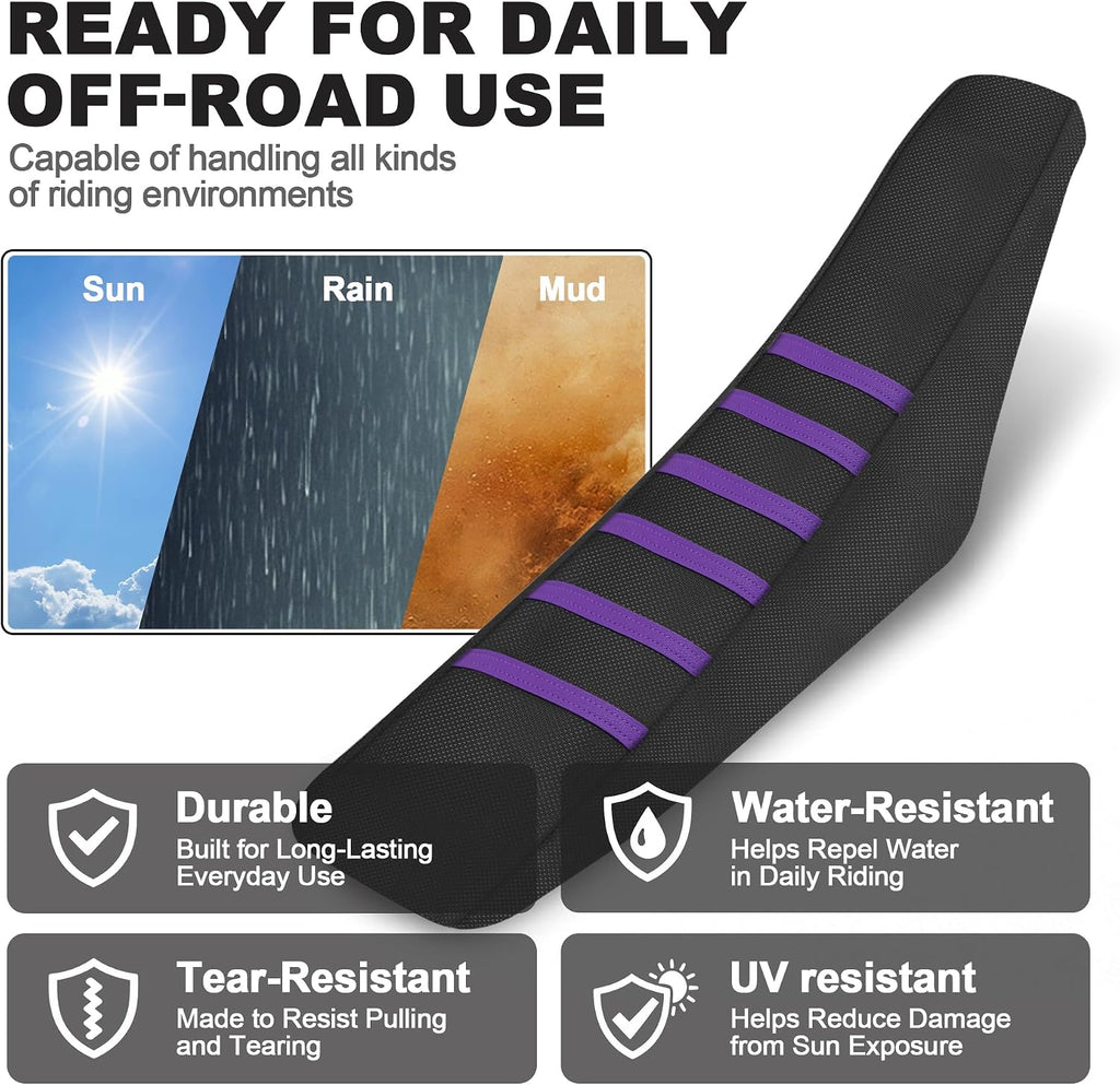 Gripper Dirt Bike Seat Cover Non-Slip Rubber Motocross Seat Cover, Compatible with CRF110F CRF125F YZF WRF KLX110 RMZ SXF EXC Pit Bike Motorcycle (Universal Cut-to-Fit,Purple)