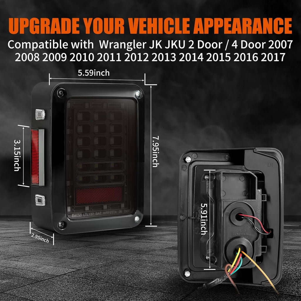 MAYELLO LED Tail Lights Compatible with Jeep Wrangler JK JKU 2007-2018 Smoked Lens w/Brake Light Running Light Reverse Lights 2PCS