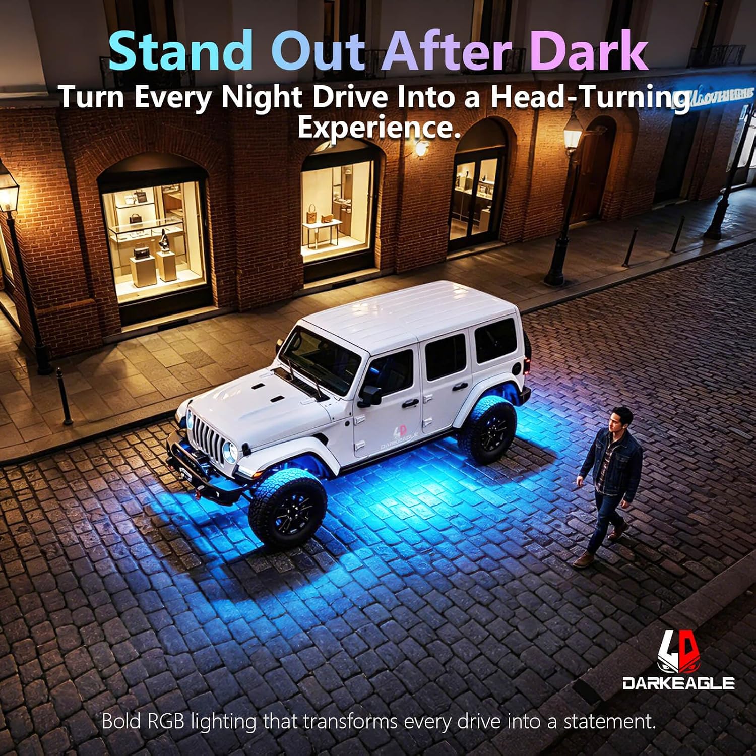 8Pods Full Angle RGB LED Rock Lights Full Kit for Jeep Trucks ATV UTV SXS RZR SUV Golf Cart Offroad Pickup, 240Chip Waterproof Multicolor Underglow Light with APP/RF Remote, Neon Underbody Accent 12V