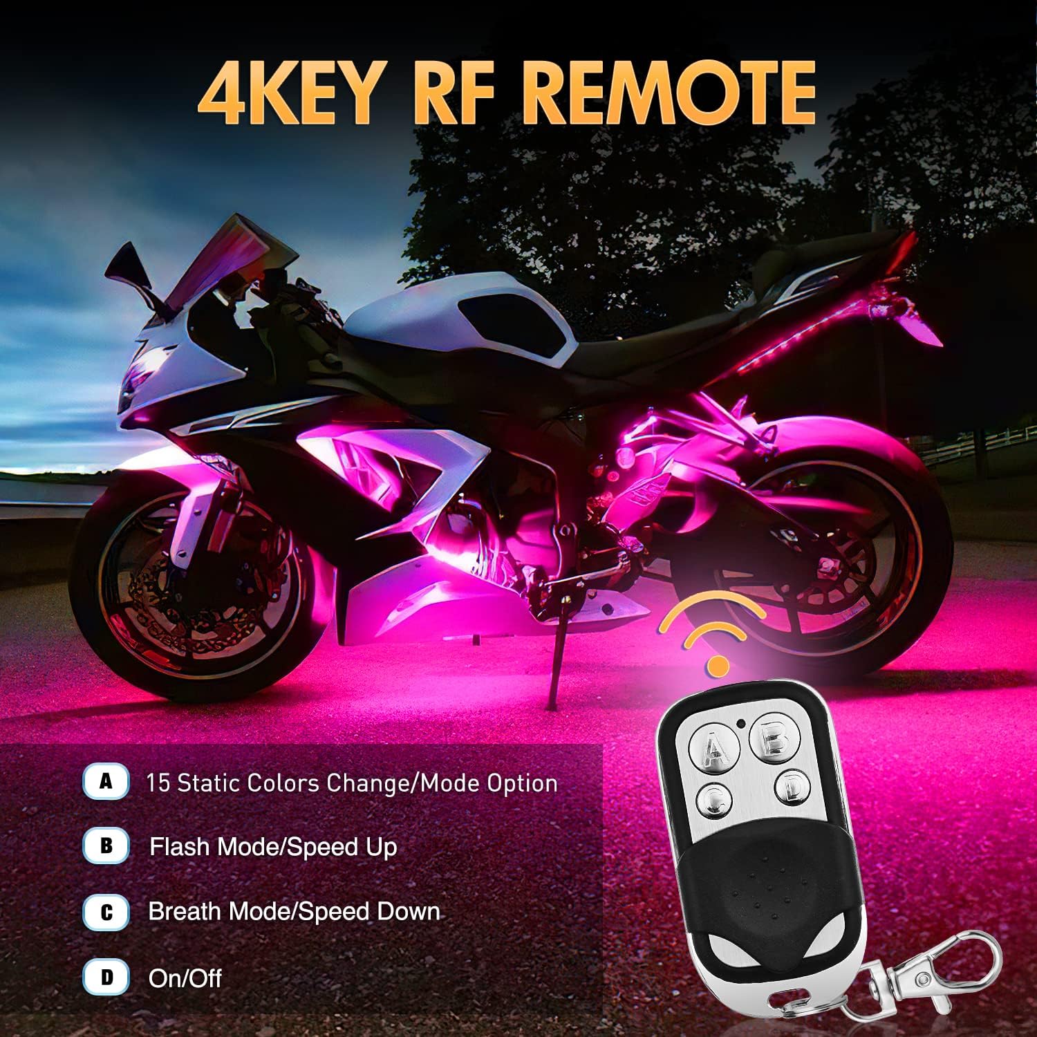 Nilight 8pcs Motorcycle RGB LED Strip Lights Kit Multi-Color Neon Waterproof Atmosphere Lights with RF Wireless Smart Remote Controllers for Harley Davidson Suzuki,2 Years Warranty