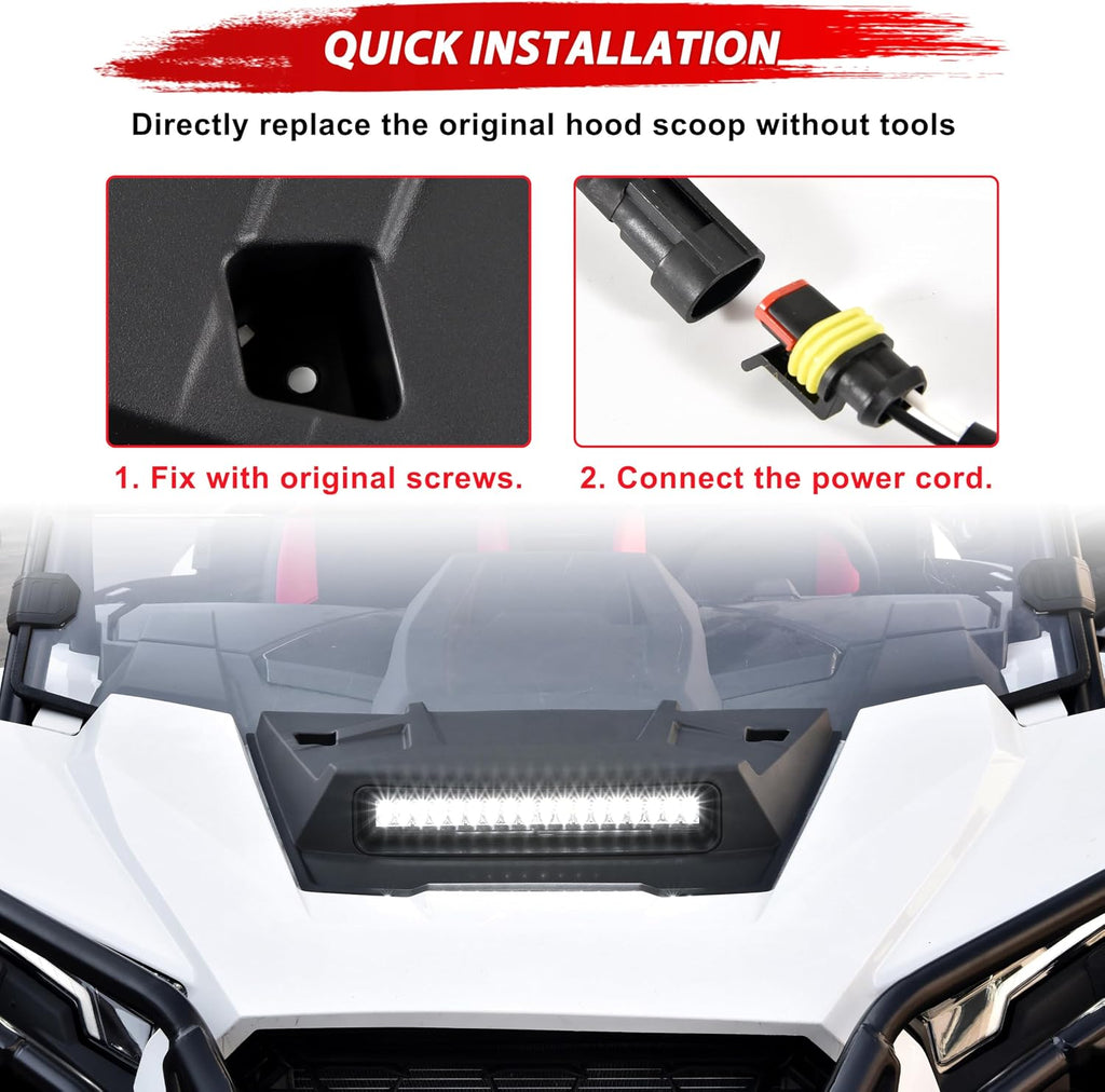 LED Turbo Hood Scoop Compatible with 2024 2025 2026 Polaris RZR XP 1000/ XP 4 1000 Accessories, Sport Hood Scoop Replacement Air Intake Kit PP Material Impact Resistant RZR Hood Accessories