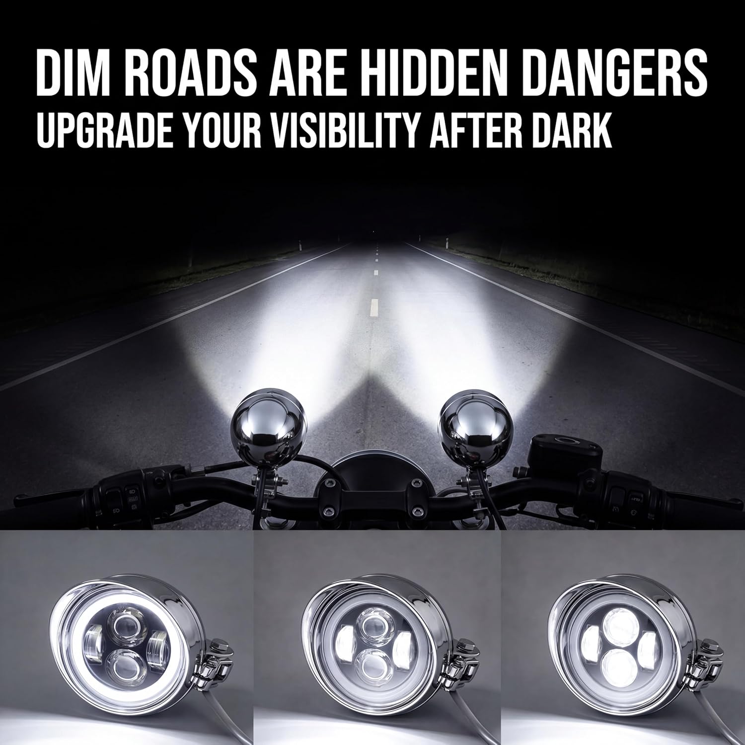 2 Pcs Chrome LED Motorcycle Fog Passing Lights Auxiliary Lamp for Motorcycles Highway Cruising Urban Riding-White Light (Chrome)