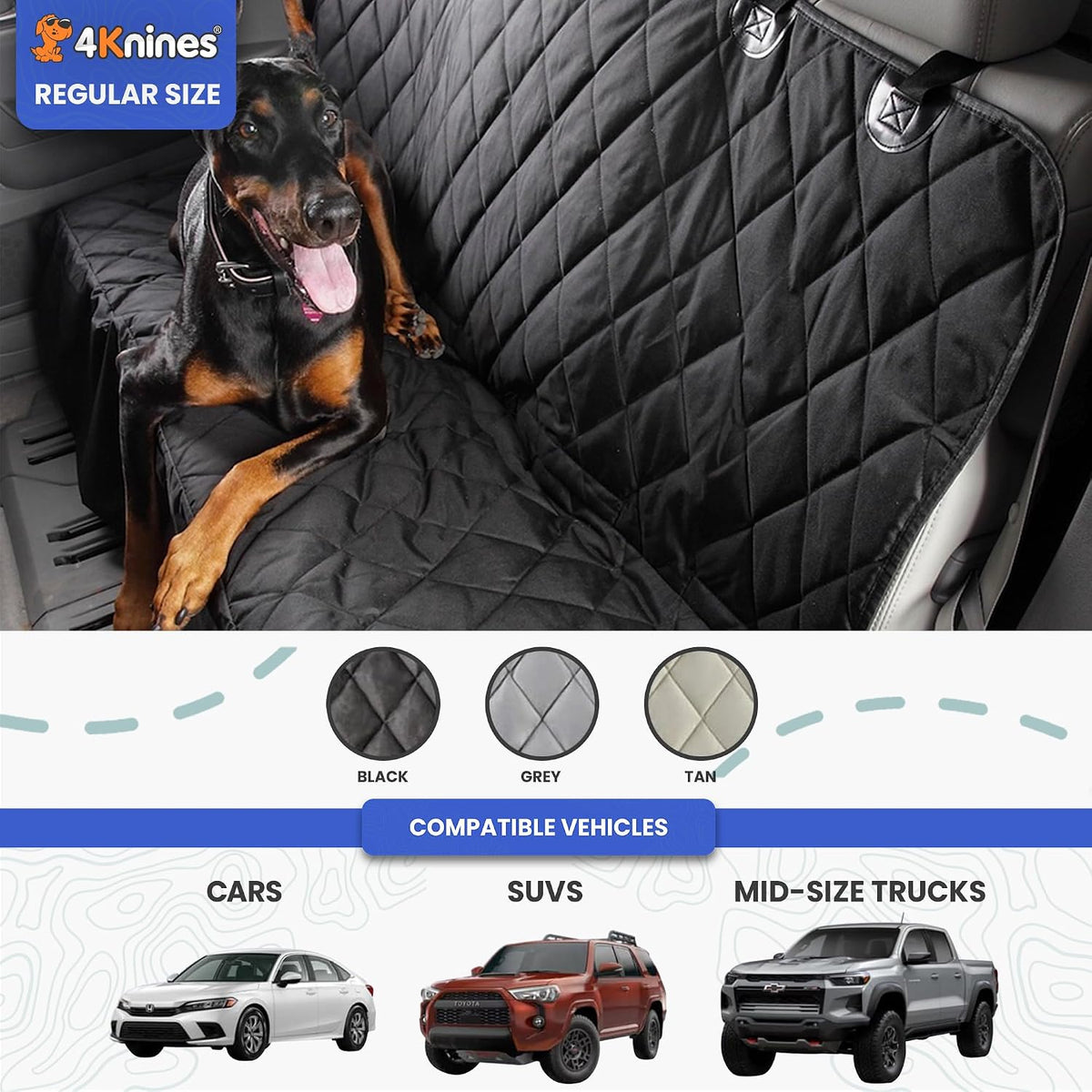 4knines heavy-duty rear seat cover for dogs, side view