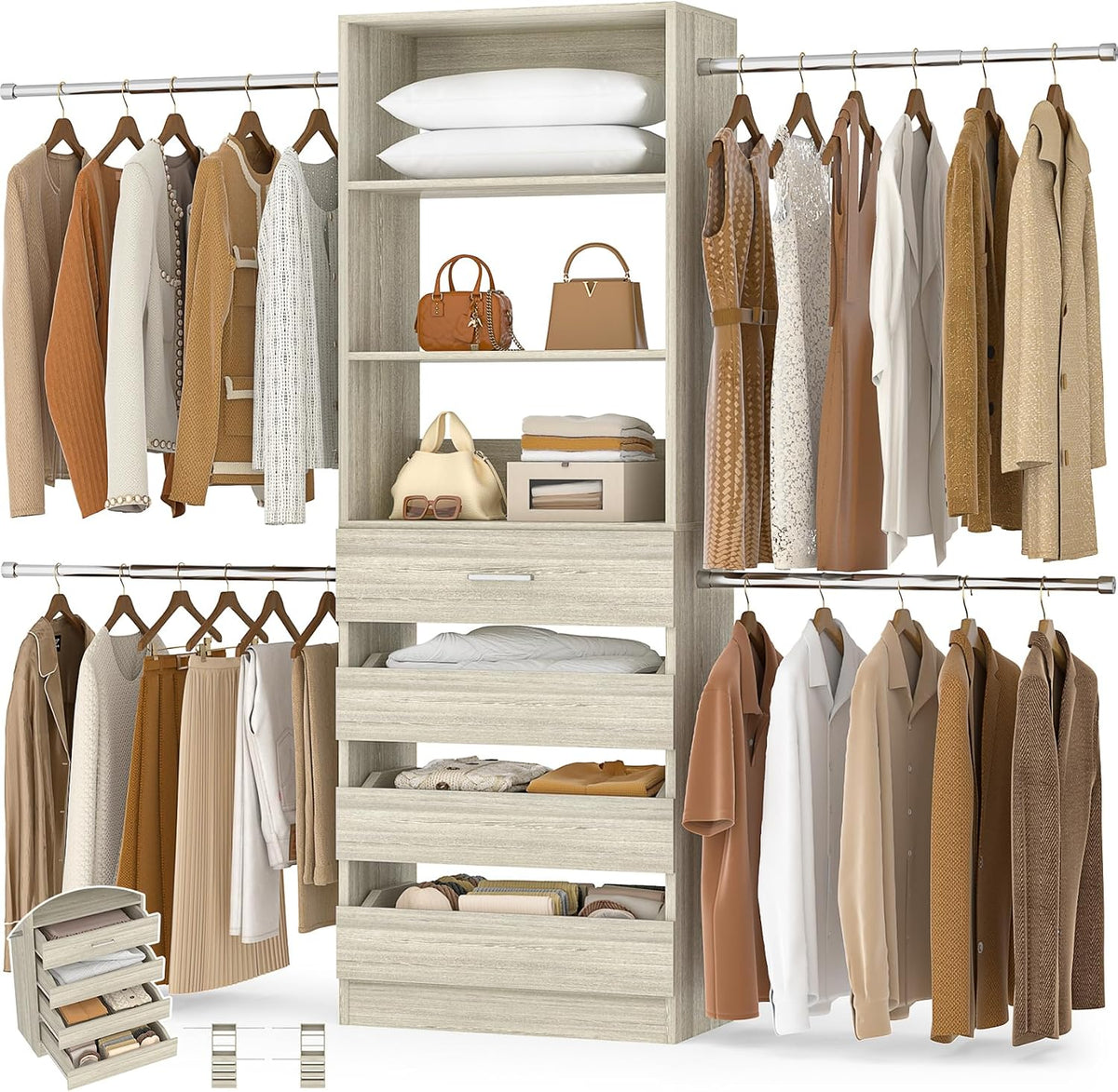 aheaplus closet system,4-9ft closet organizer with 4 wood, main product view