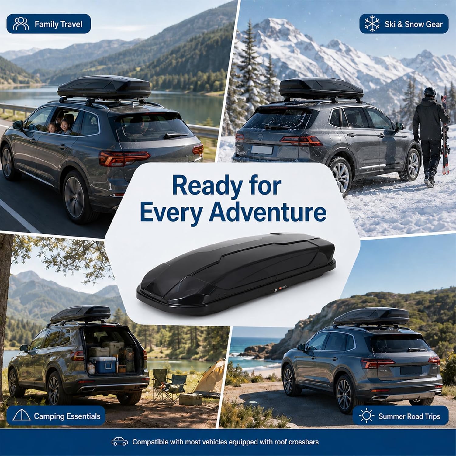 Garvee Rooftop Cargo Box Carrier, 31 Cu ft Hard Shell Rooftop Cargo Carrier - Dual-Side Opening, Universal Car/SUV Fit, Waterproof ABS Material, 165Lbs Capacity w/Secure Straps & Keys