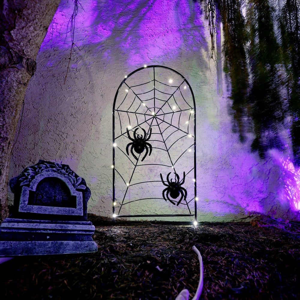 Haunted Hill Farm 2.6-Ft. Metal Spiderweb with Stake Halloween Decoration