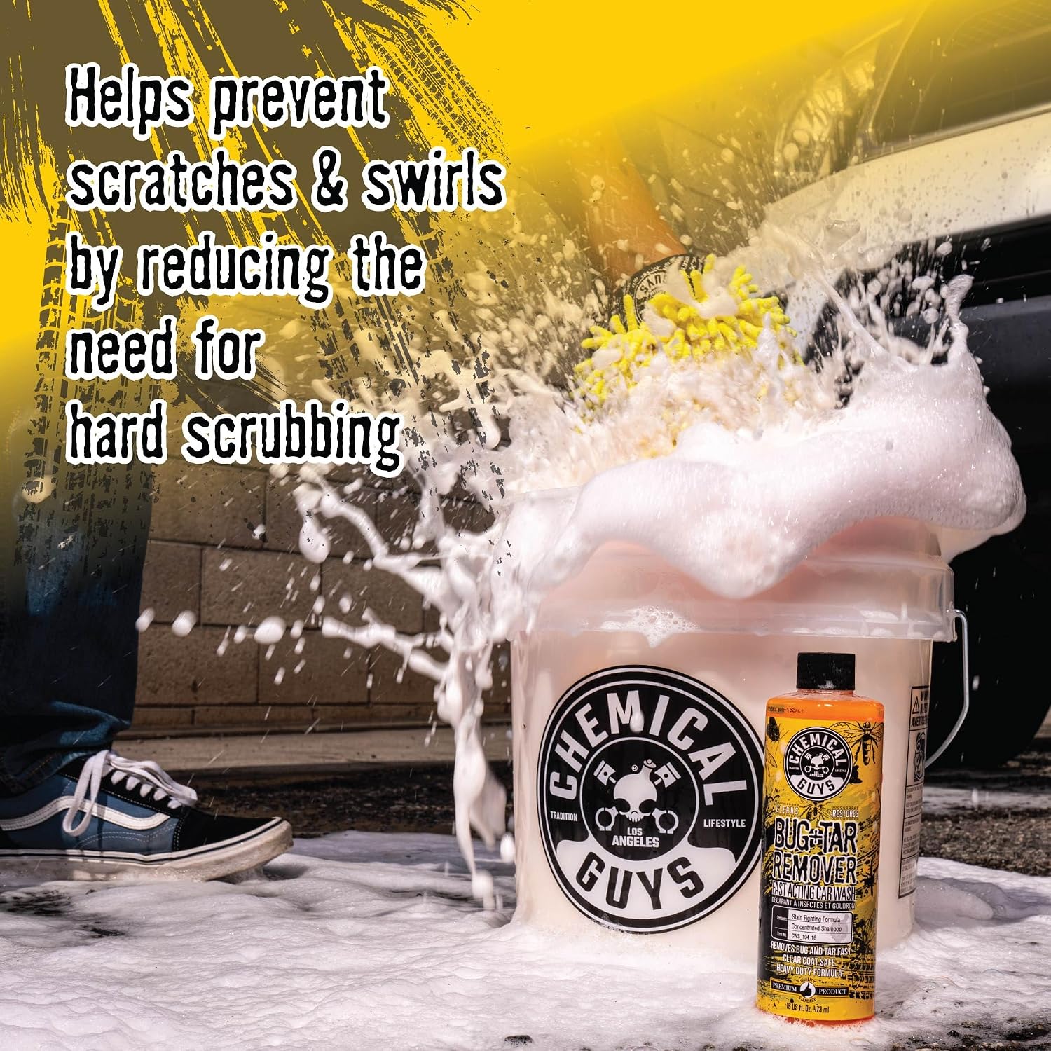 Chemical Guys Bug and Tar Remover Fast Acting Car Wash - Heavy Duty Cleaner for Bugs, Tar, Grime, Tree Sap & Bird Droppings - Safe for Car Paint, Glass, Chrome, Plastic, All Exterior Surfaces - 16 oz