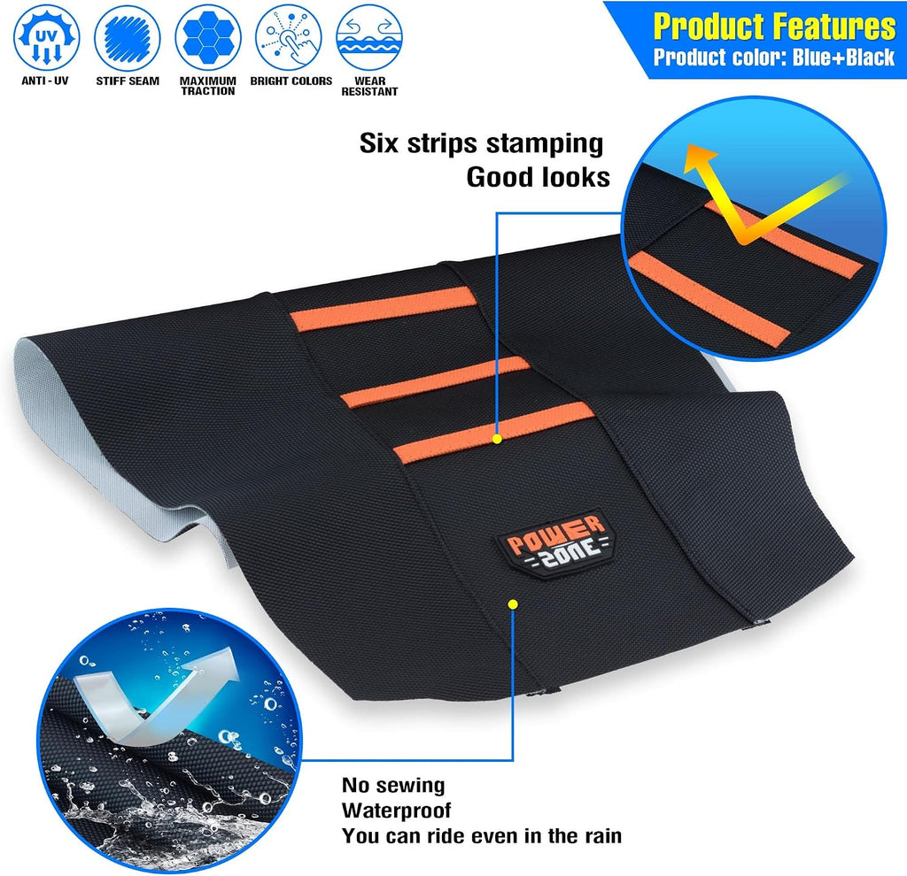 Motorcycle Universal Seat Cover Non-Slip Rubber Striped Gripper Soft Sewing for CRF WR WRF RMZ YZF SXF EXC EXC XC SX CR KLX Dirt Pit Bike Motocross Off Road Motorbike (Orange)