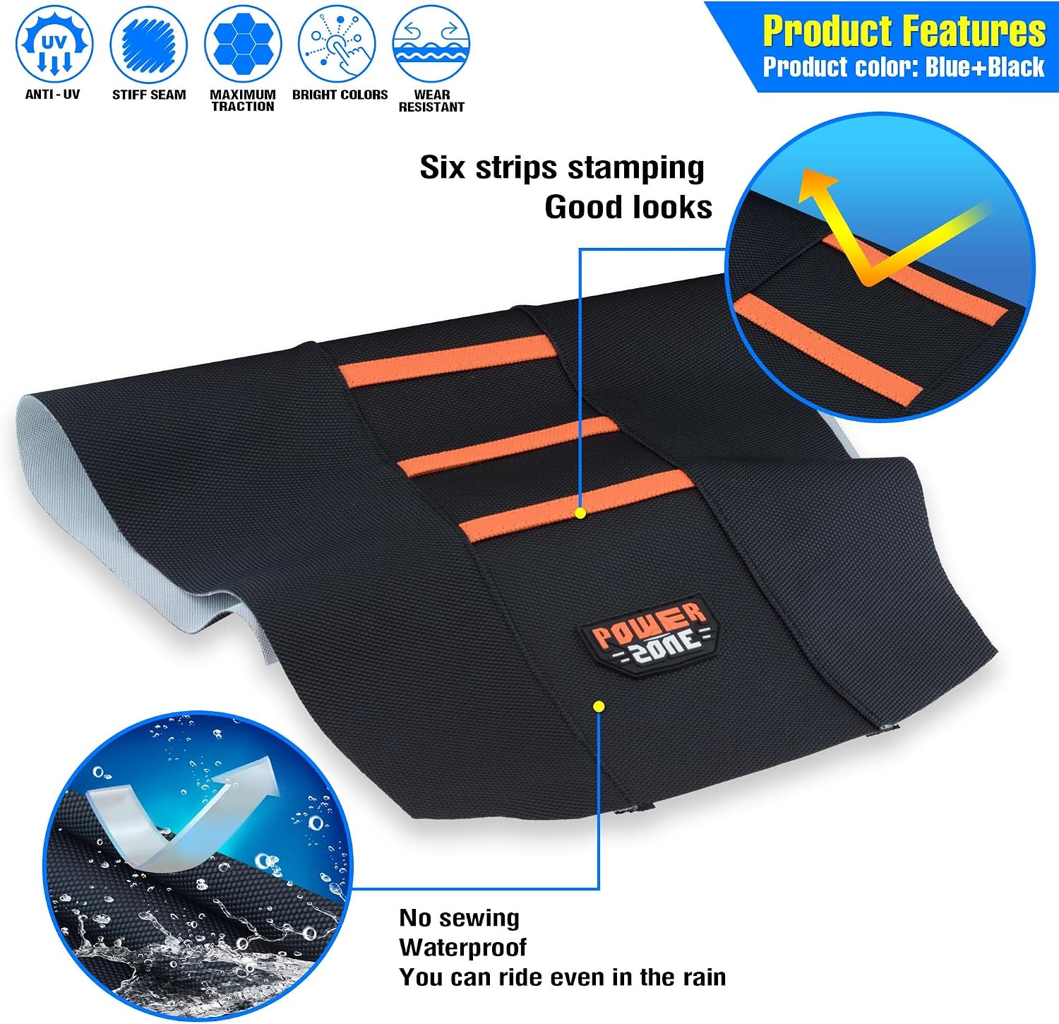 Motorcycle Universal Seat Cover Non-Slip Rubber Striped Gripper Soft Sewing for CRF WR WRF RMZ YZF SXF EXC EXC XC SX CR KLX Dirt Pit Bike Motocross Off Road Motorbike (Orange)