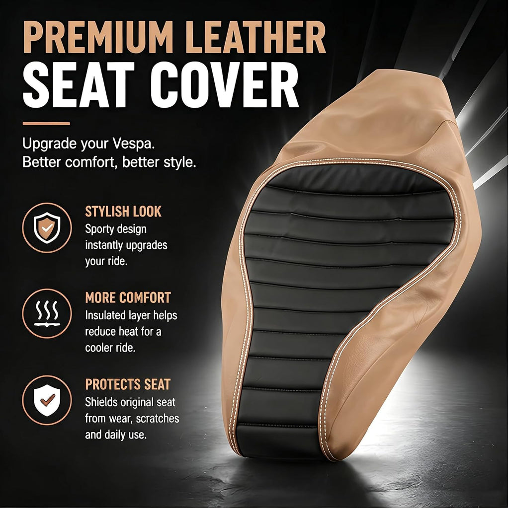 for Vespa Primavera Sprint 125 250 150 50 Leather Seat Cushion Thickened Sponge Insulation Seat Cover Protector (Champagne)