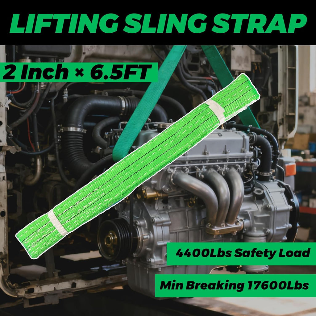 HENBOW Lift Sling Straps|2" × 6.5' Web Sling Strap with 4400Lbs Safety Work Load and 17600Lbs Breaking Load| Recovery Strap for Hoist Car Tree Saver Winch Recovery(2 Pack)