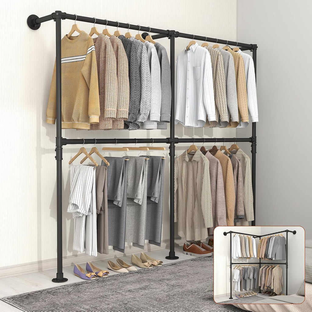 kelixu 76.4" industrial pipe clothing rack for wall, main product view