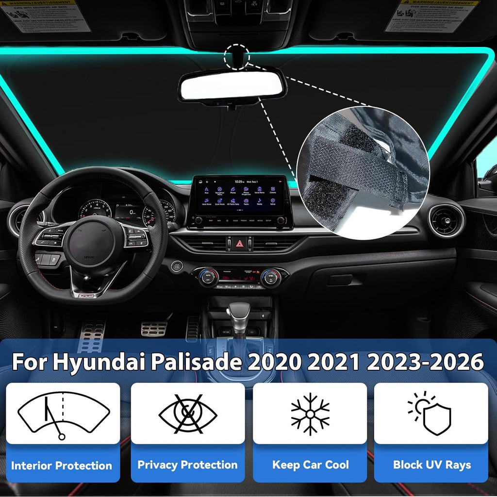 Windshield Sun Shade for Hyundai Palisade 2020 2021 2023 2024 2025 2026 Accessories, Car Front Window Sun Visor Protector & Heat Shield | 240T Sunshade Protection Blocks UV Rays