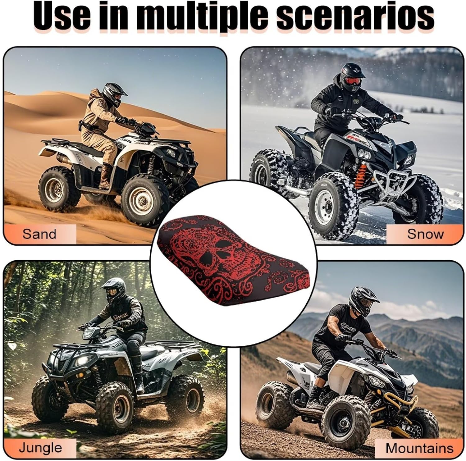 Skull Universal ATV Seat Cover Horror Halloween Bloody Skull Comfortable Breathable Soft Non Slip Seat Cover Protector Mexican Day of The Dead Compatible with Most Models